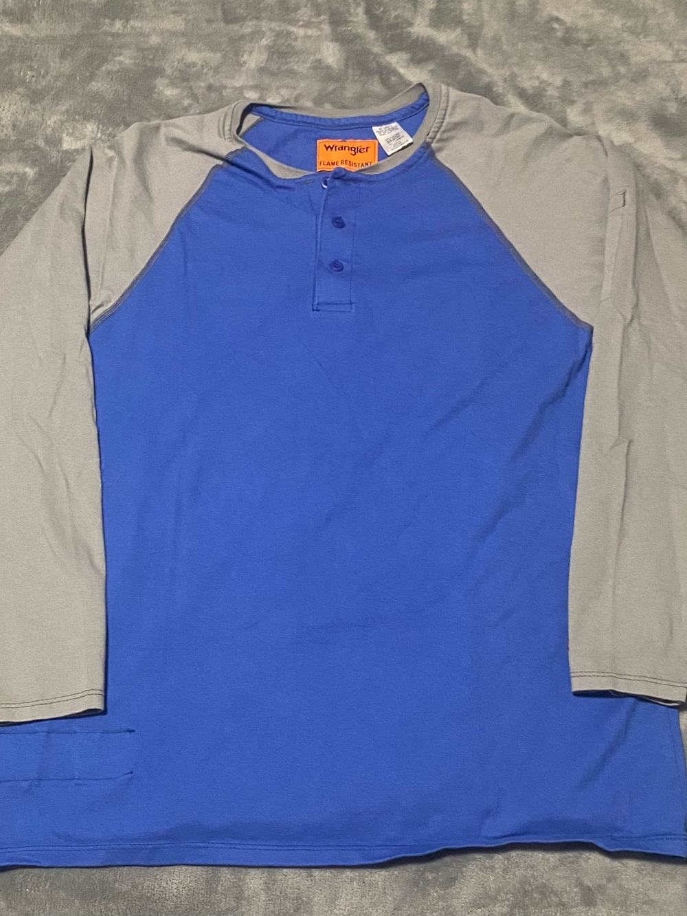 Wrangler FR Royal Blue and Gray Long-Sleeve Henley Raglan